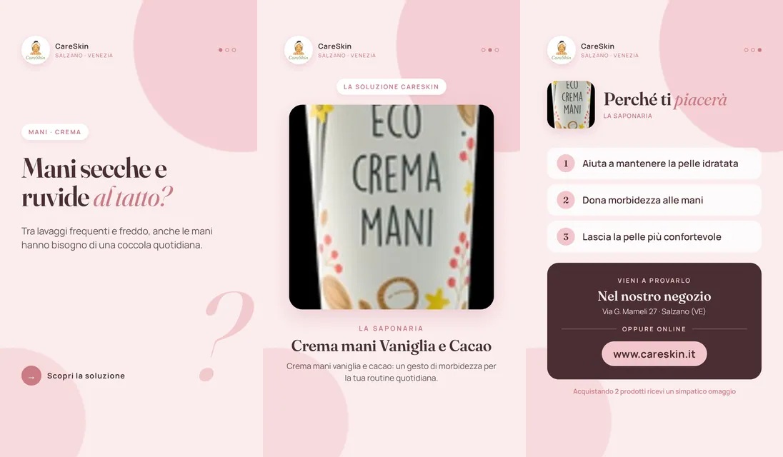 Le 3 storie di La Saponaria Crema mani Vaniglia e Cacao
