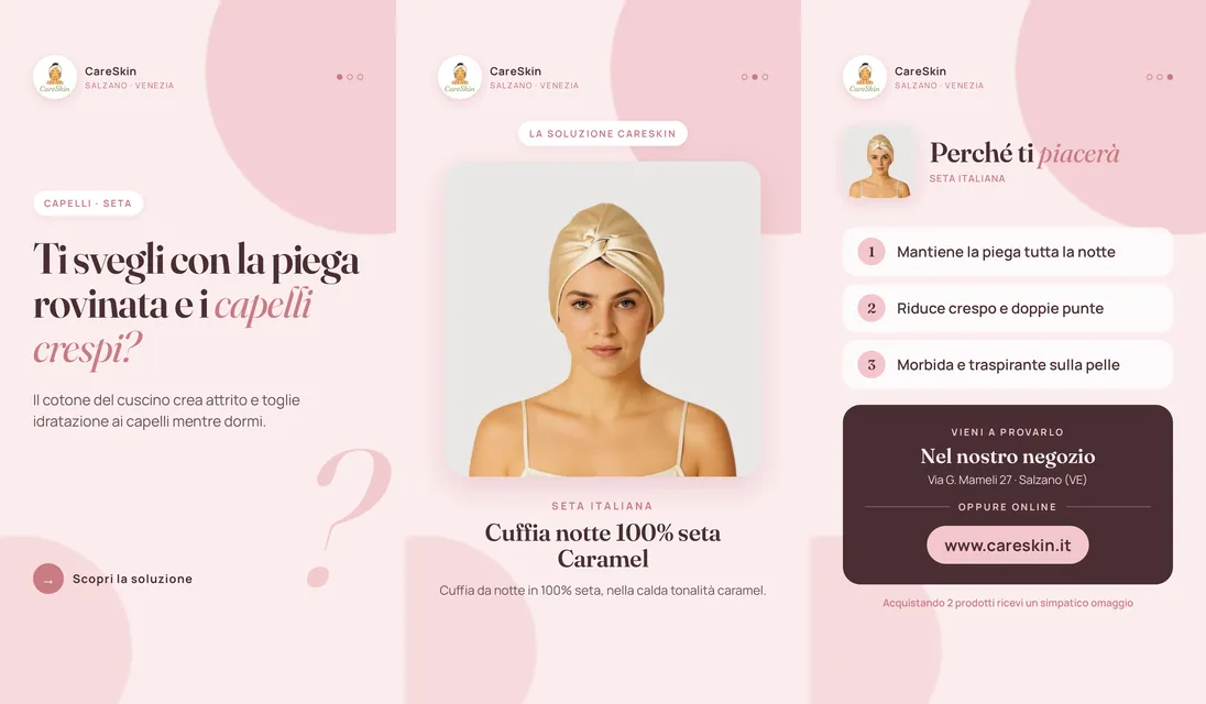 Le 3 storie di Seta italiana Cuffia notte 100% seta Caramel