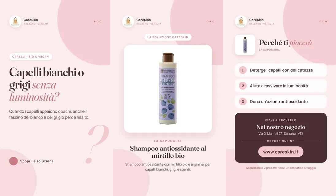 Le 3 storie di La Saponaria Shampoo antiossidante al mirtillo bio