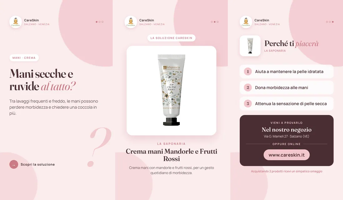 Le 3 storie di La Saponaria Crema mani Mandorle e Frutti Rossi