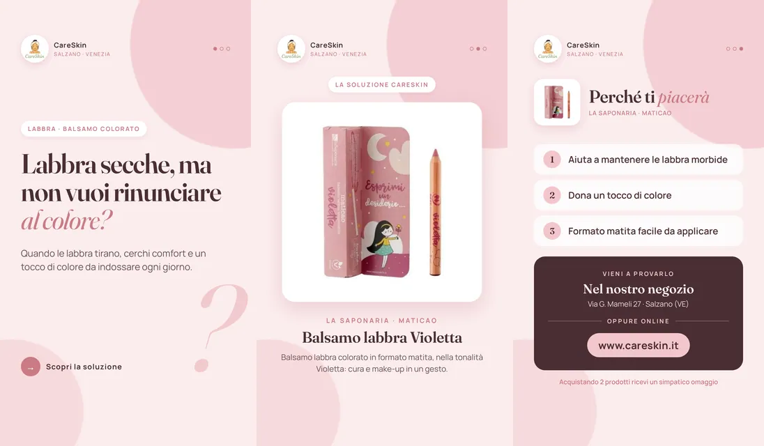 Le 3 storie di La Saponaria · Maticao Balsamo labbra Violetta
