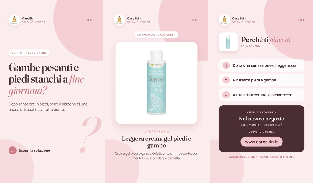 Le 3 storie di La Saponaria Leggera crema gel piedi e gambe