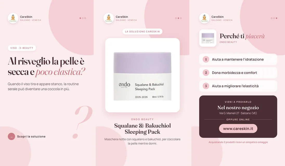 Le 3 storie di Ondo Beauty Squalane & Bakuchiol Sleeping Pack