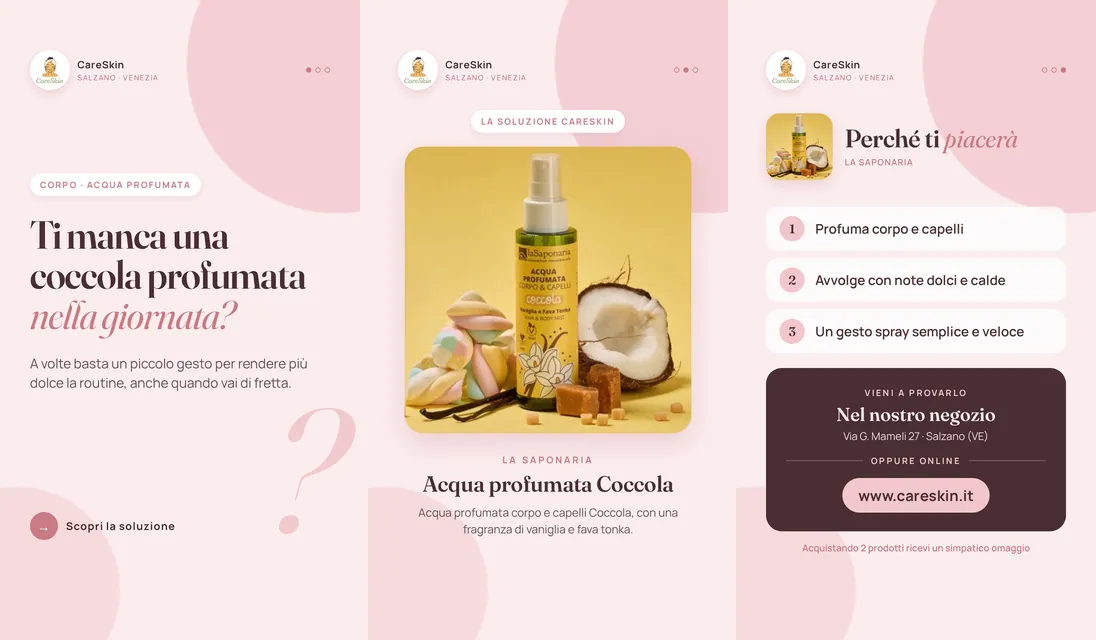 Le 3 storie di La Saponaria Acqua profumata Coccola