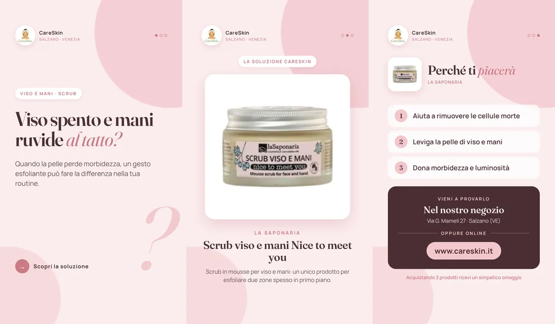 Le 3 storie di La Saponaria Scrub viso e mani Nice to meet you