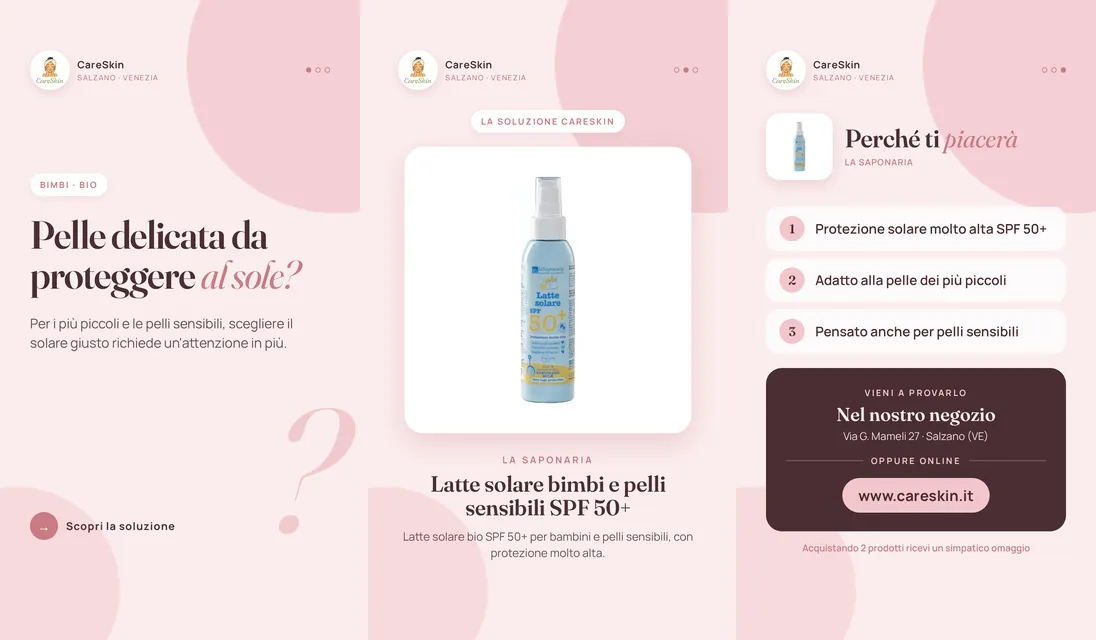 Le 3 storie di La Saponaria Latte solare bimbi e pelli sensibili SPF 50+