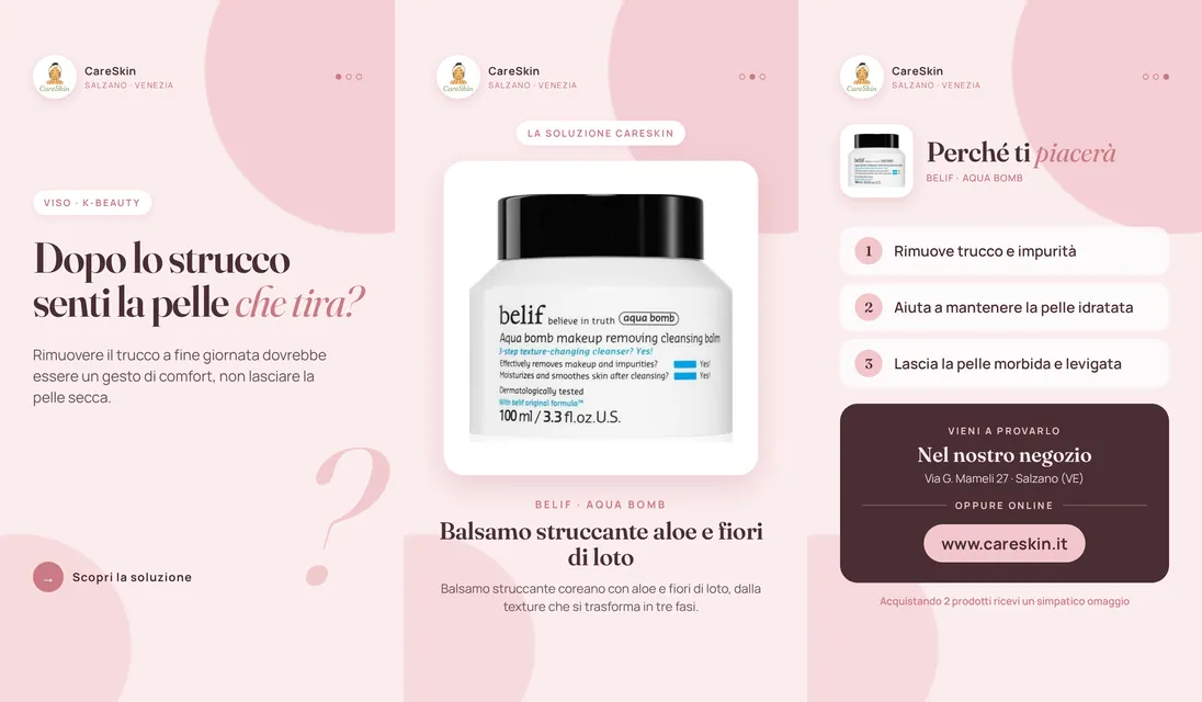 Le 3 storie di Belif · Aqua Bomb Balsamo struccante aloe e fiori di loto