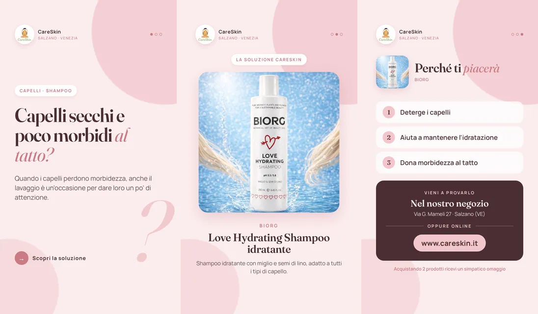 Le 3 storie di Biorg Love Hydrating Shampoo idratante