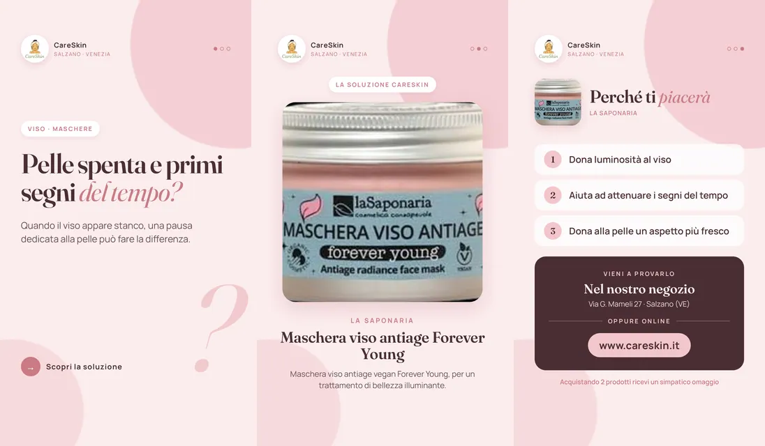 Le 3 storie di La Saponaria Maschera viso antiage Forever Young