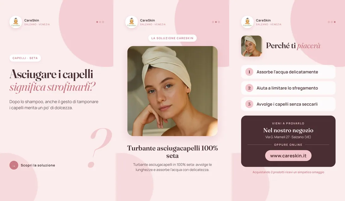 Le 3 storie di Turbante asciugacapelli 100% seta