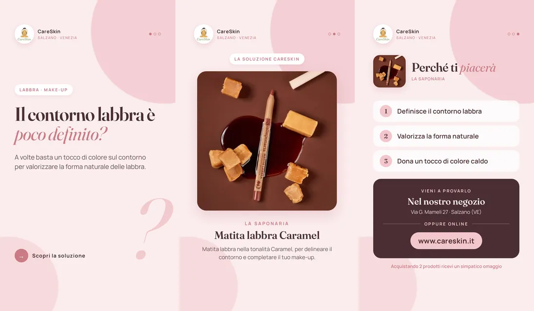 Le 3 storie di La Saponaria Matita labbra Caramel