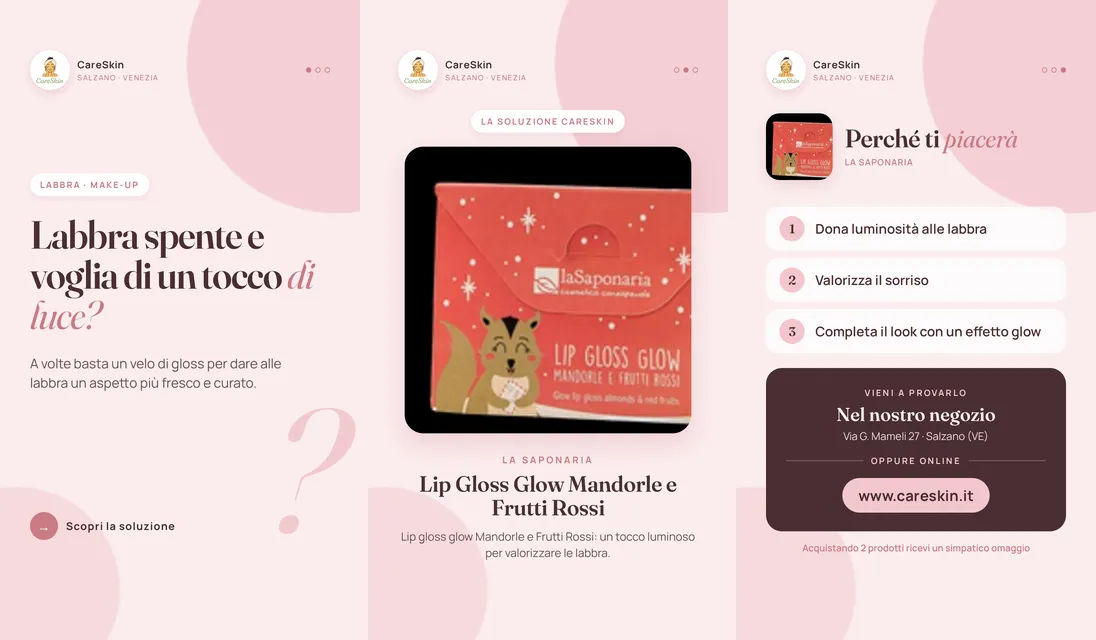 Le 3 storie di La Saponaria Lip Gloss Glow Mandorle e Frutti Rossi