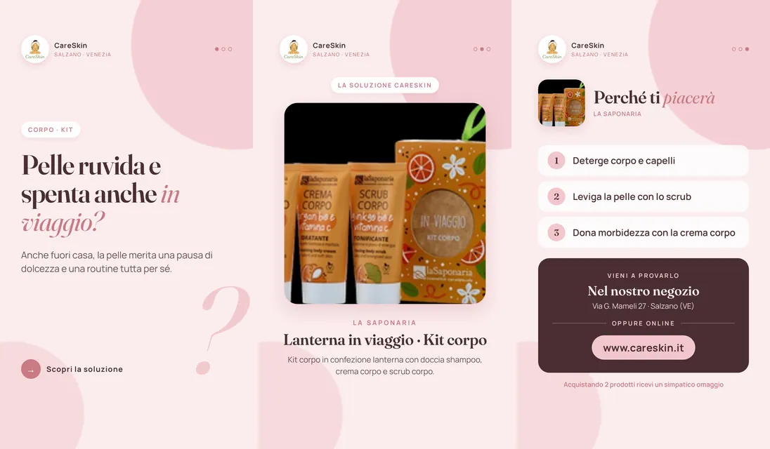 Le 3 storie di La Saponaria Lanterna in viaggio · Kit corpo