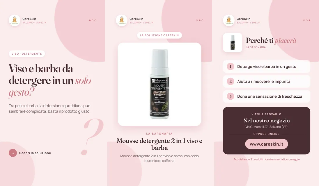 Le 3 storie di La Saponaria Mousse detergente 2 in 1 viso e barba
